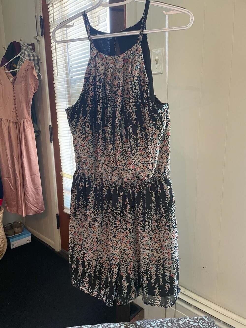 Maurices Women's Black Floral Chiffon Halterneck Romper